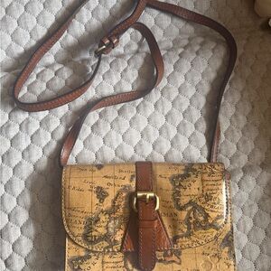 Patricia Nash Tan Map Print Torri Crossbody Bag
